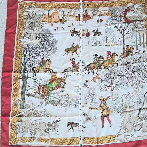 Hermes Red and Gold Equestrian Scarf - Picture 12 of 14
